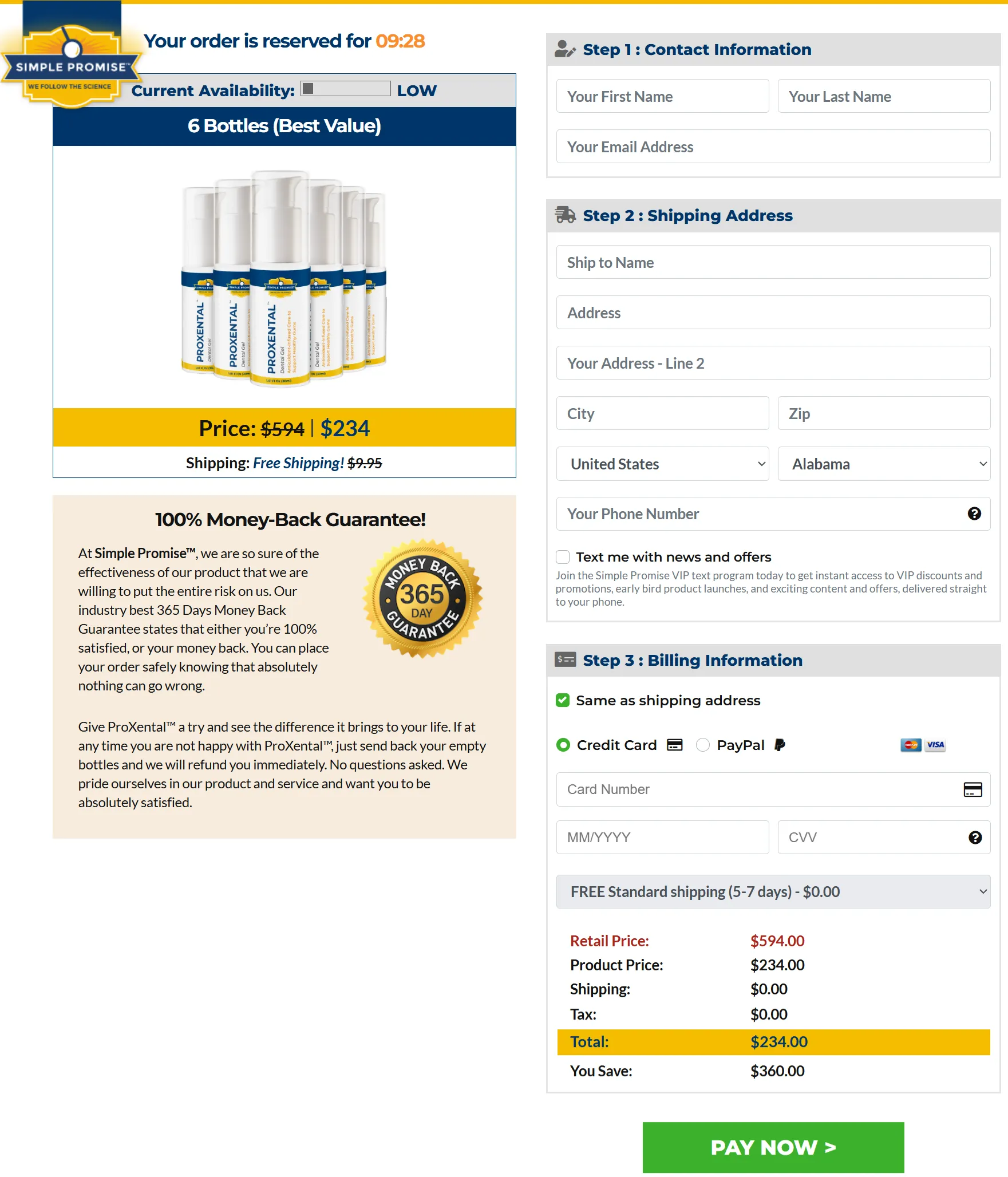 ProXental checkout page